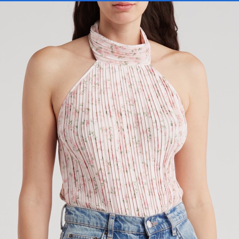NWT Wayf Women’s Floral Halter Neck Pleated Tank Top in Blush Ditsy size Medium